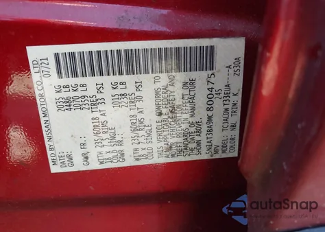 2021 Nissan Rogue Sv Fwd z USA, uszkodzony, nr VIN 5N1AT3BA9MC800475